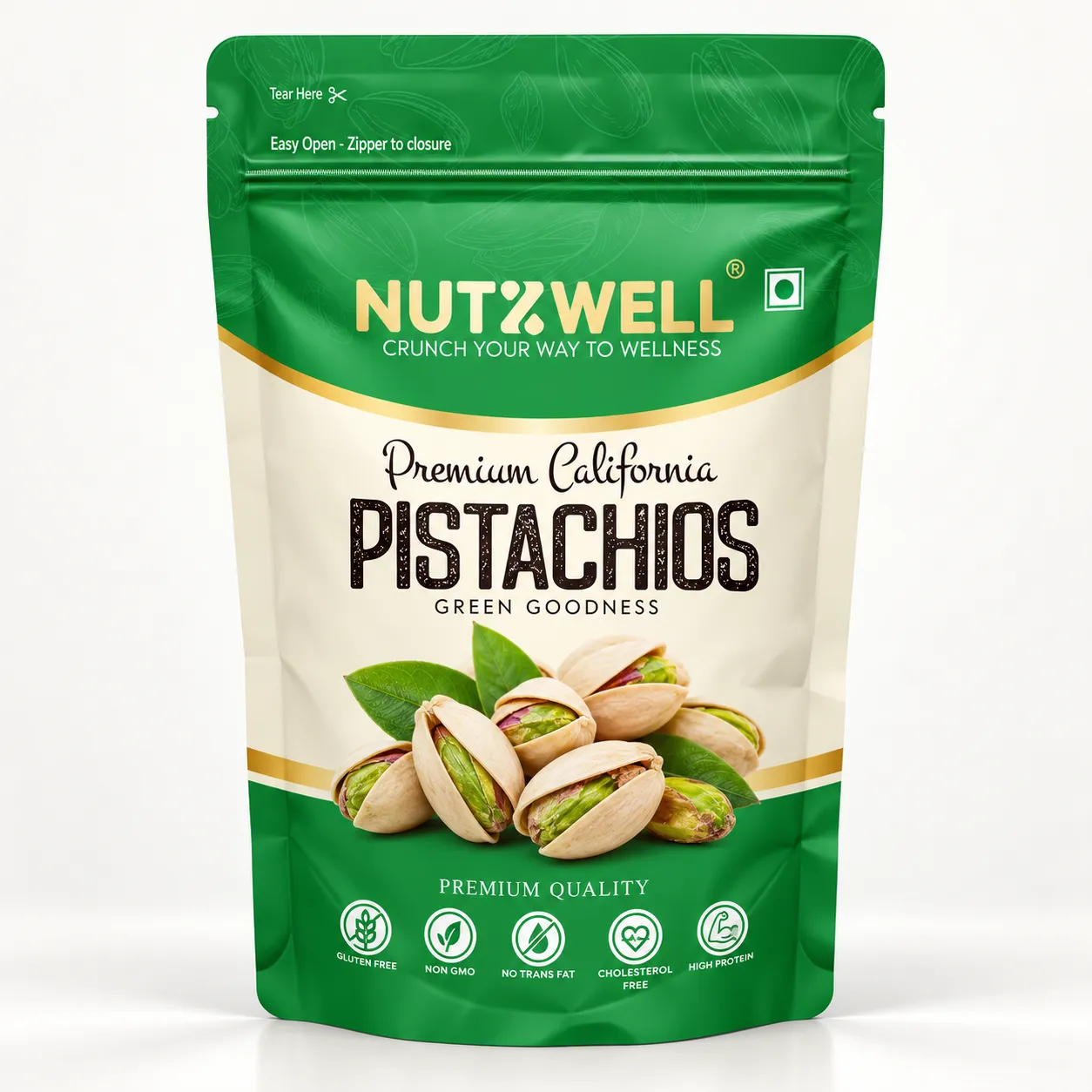 Nutzwell Premium California Pistachios – front of pack