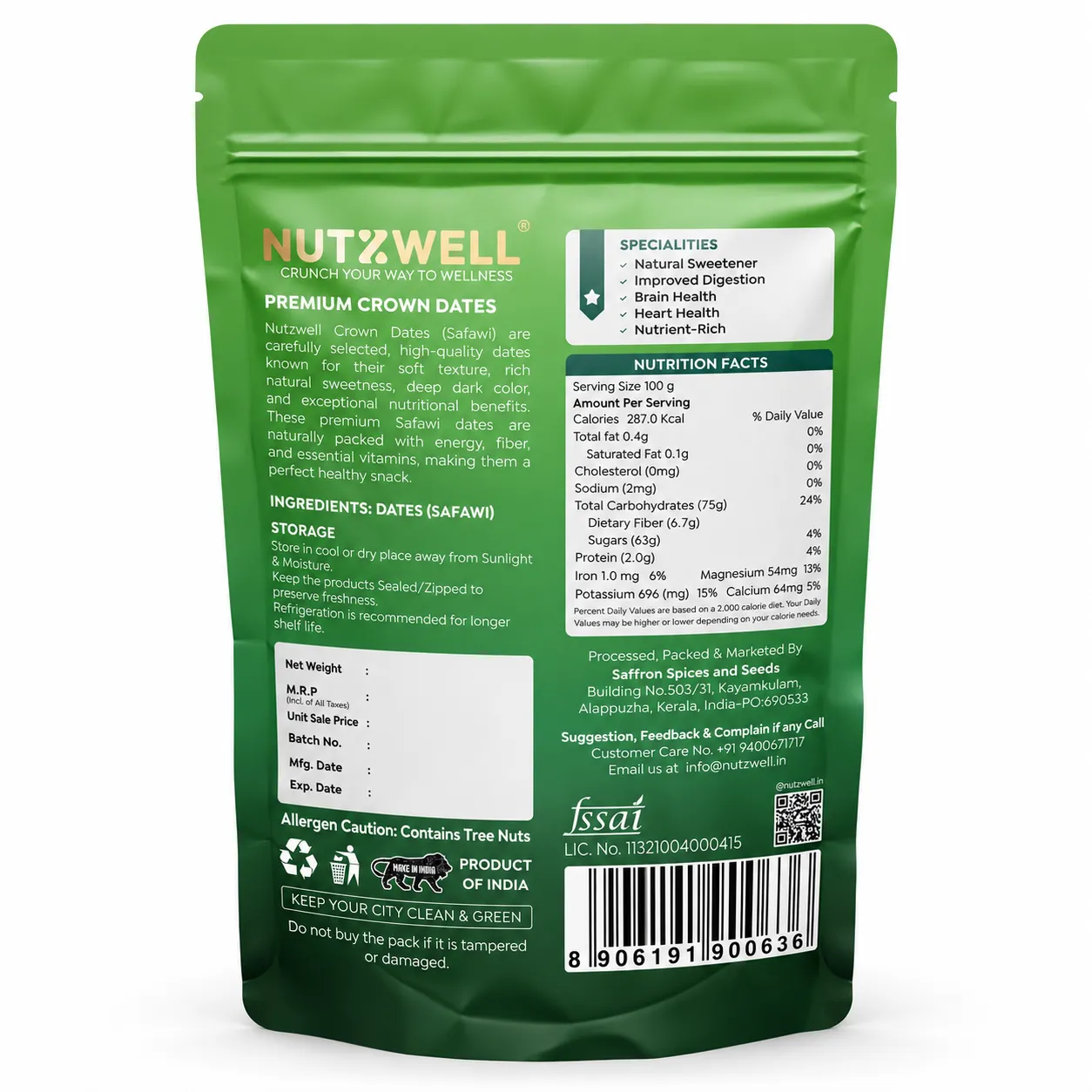 Nutzwell Premium Crown Dates – back of pack