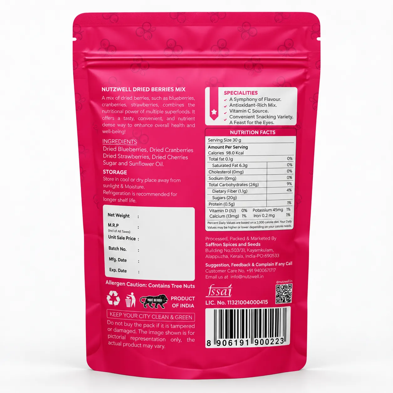 Nutzwell Premium Mixed Berries – back of pack